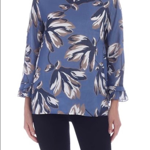 S MaxMara Blue Eleonor Ramie Floral blouse Size 12 - Picture 3 of 8